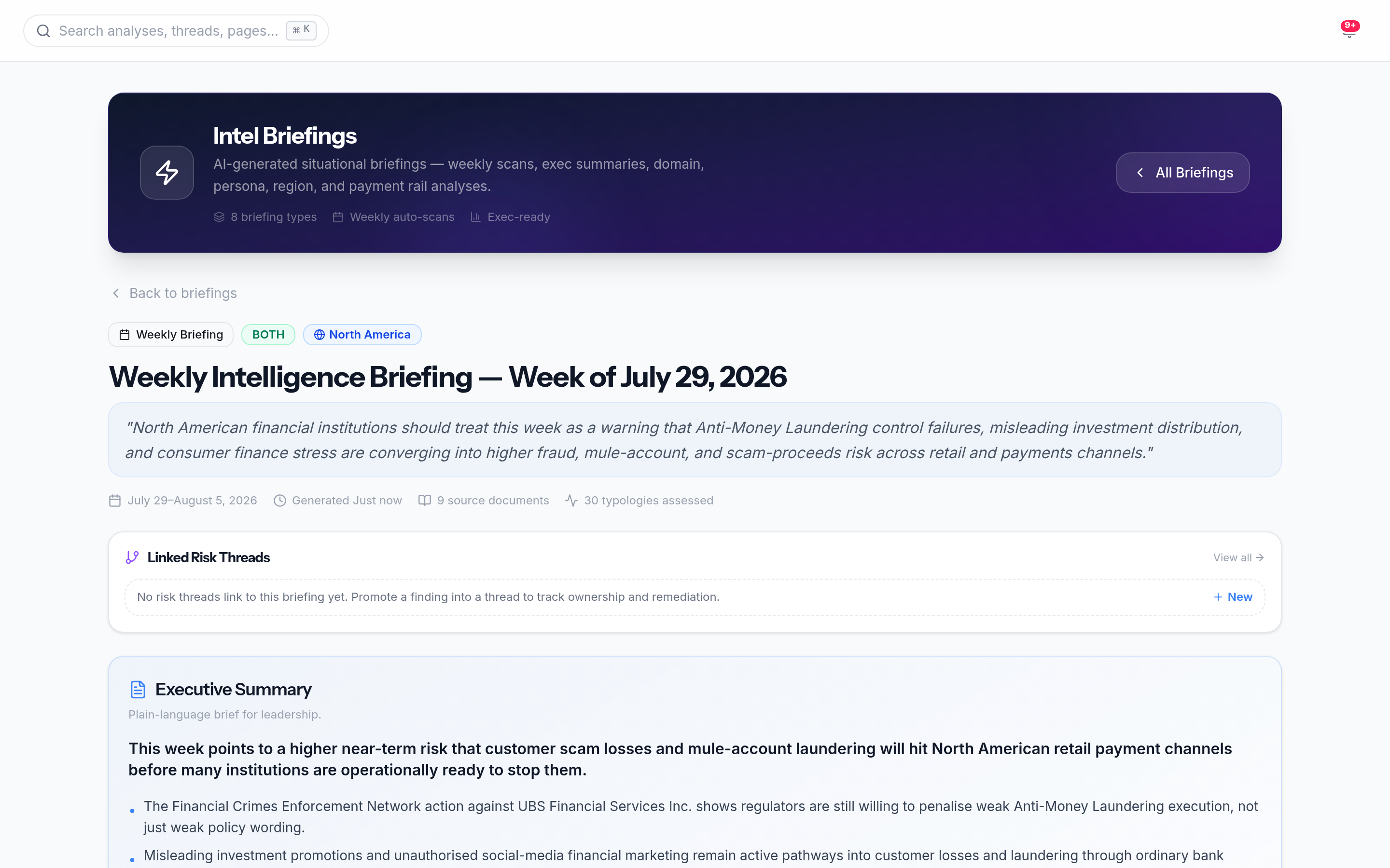 RiskLex Intel Briefings with weekly threat landscape summary